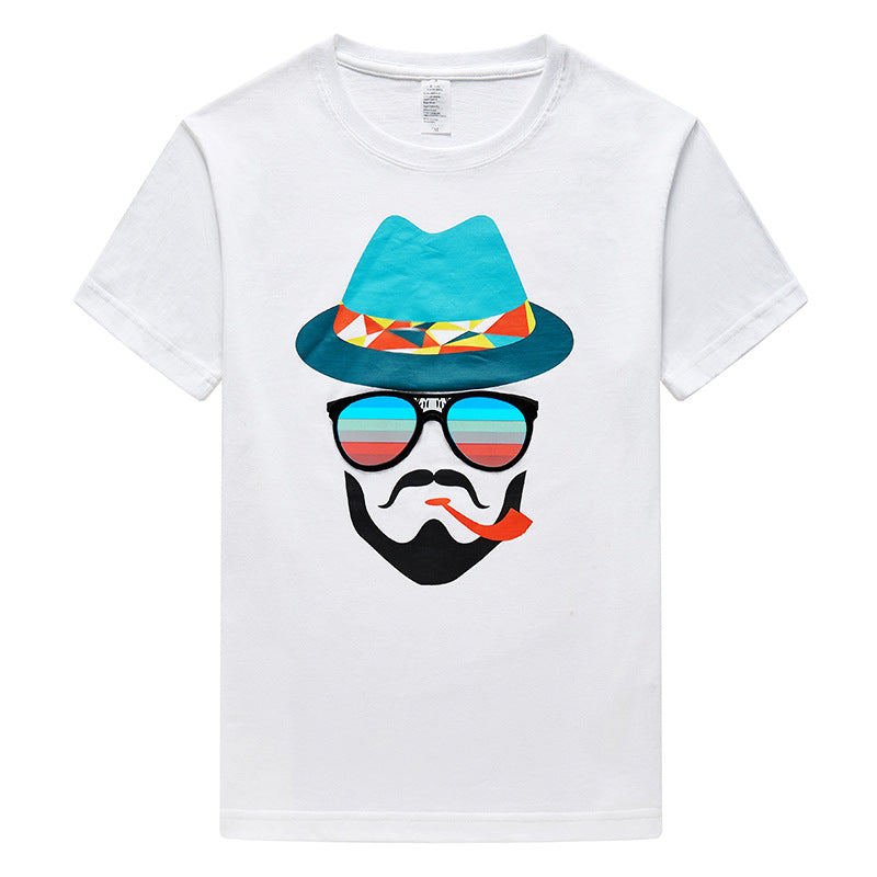 LED Light Up T-Shirt for Men White Round Neck Party Wear Bearded Men Pattern